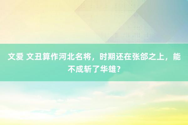 文爱 文丑算作河北名将，时期还在张郃之上，能不成斩了华雄？