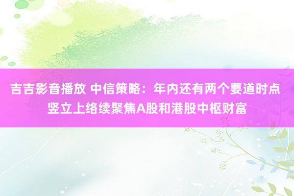 吉吉影音播放 中信策略：年内还有两个要道时点 竖立上络续聚焦A股和港股中枢财富
