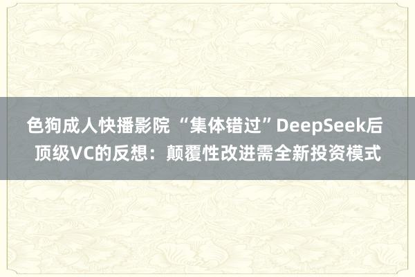 色狗成人快播影院 “集体错过”DeepSeek后 顶级VC的反想：颠覆性改进需全新投资模式