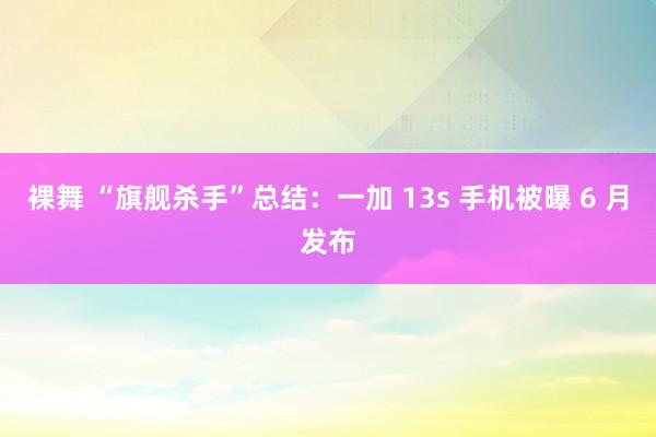 裸舞 “旗舰杀手”总结：一加 13s 手机被曝 6 月发布